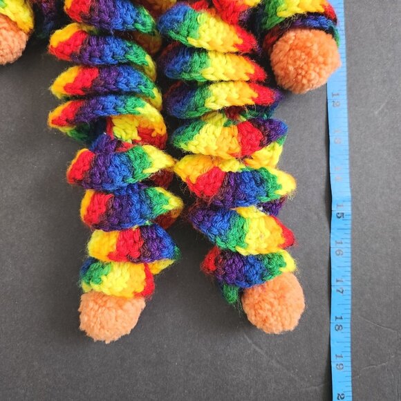 Vtg Curlicue Crochet Clown Doll Rubber Face Handmade Toy Variegated Yarn Pompom - Picture 9 of 9